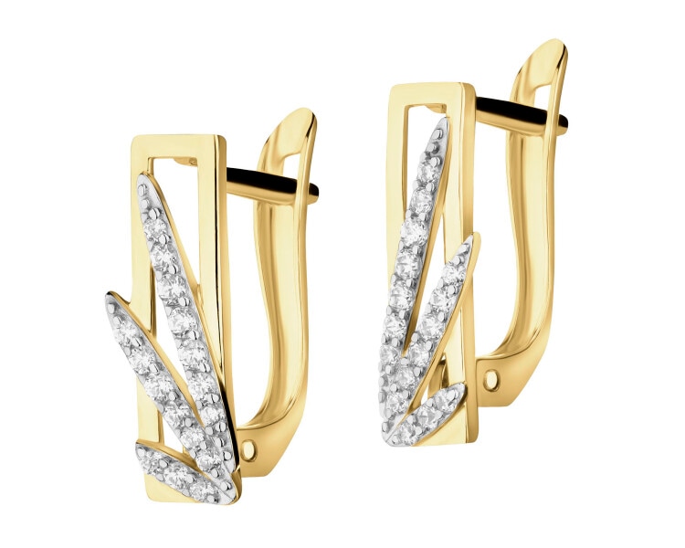 14 K Rhodium-Plated Yellow Gold Earrings with Cubic Zirconia