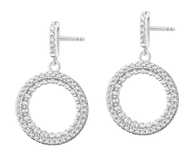 Rhodium Plated Silver Dangling Earring with Cubic Zirconia