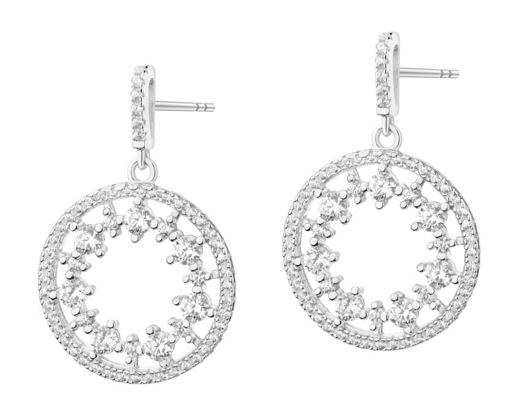 Rhodium Plated Silver Dangling Earring with Cubic Zirconia