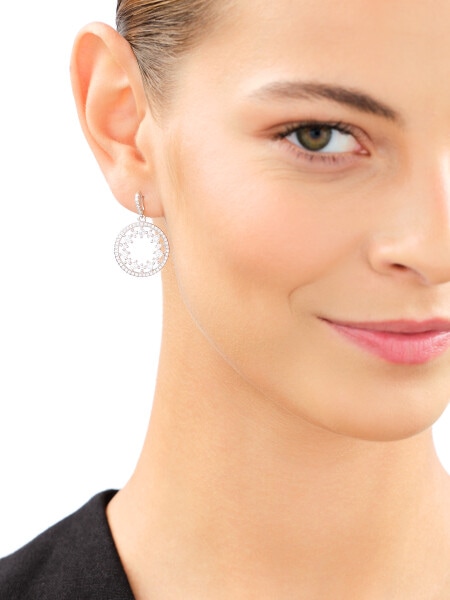 Rhodium Plated Silver Dangling Earring with Cubic Zirconia