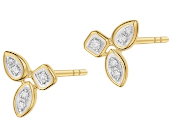 9 K Rhodium-Plated Yellow Gold Earrings with Diamonds - 0,07 ct - fineness 9 K