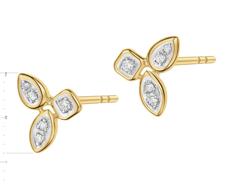 9 K Rhodium-Plated Yellow Gold Earrings with Diamonds - 0,07 ct - fineness 9 K