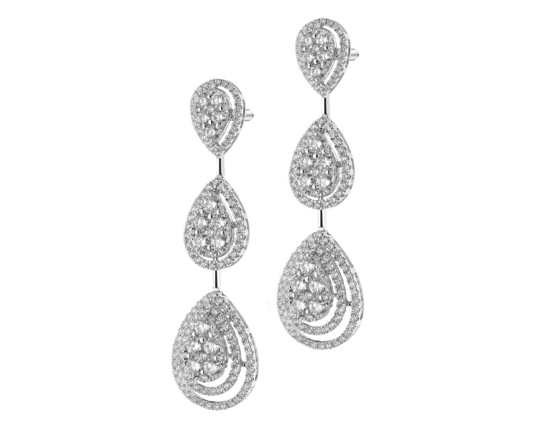 18 K Rhodium-Plated White Gold Dangling Earring with Diamonds - 4,34 ct - fineness 18 K