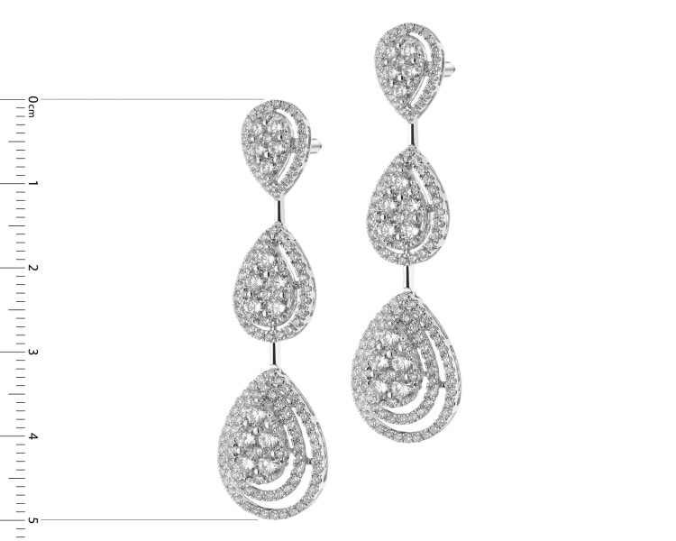 18 K Rhodium-Plated White Gold Dangling Earring with Diamonds - 4,34 ct - fineness 18 K