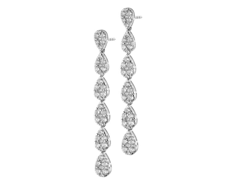 18 K Rhodium-Plated White Gold Dangling Earring with Diamonds - 2,79 ct - fineness 18 K