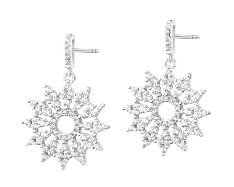 Rhodium Plated Silver Dangling Earring with Cubic Zirconia