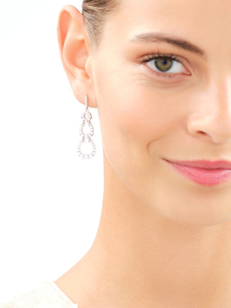 Rhodium Plated Silver Dangling Earring with Cubic Zirconia