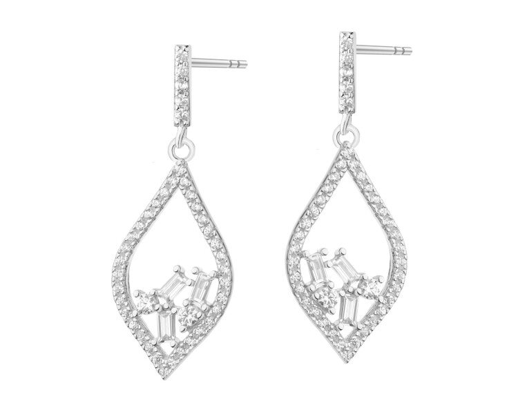 Rhodium Plated Silver Dangling Earring with Cubic Zirconia