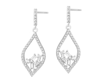 Rhodium Plated Silver Dangling Earring with Cubic Zirconia