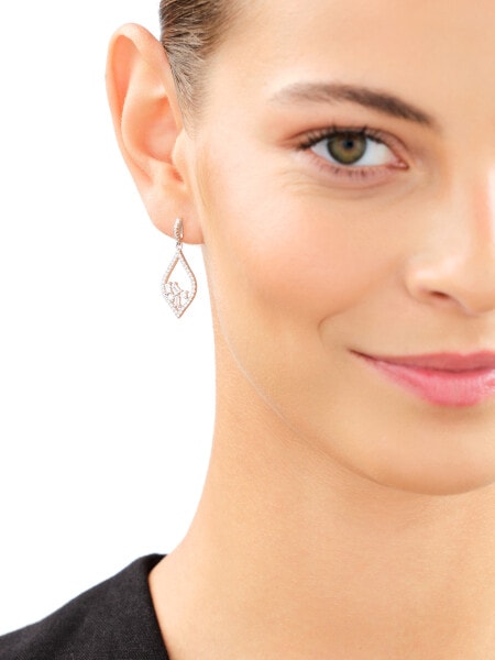 Rhodium Plated Silver Dangling Earring with Cubic Zirconia