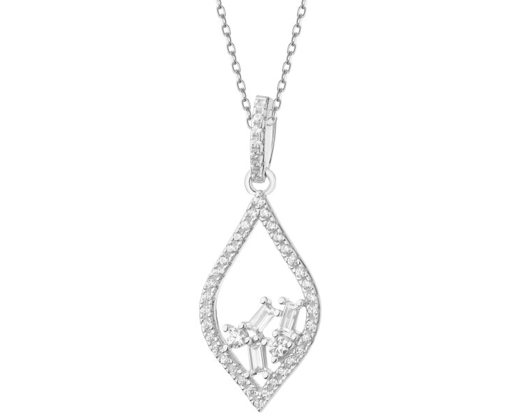 Rhodium Plated Silver Pendant with Cubic Zirconia