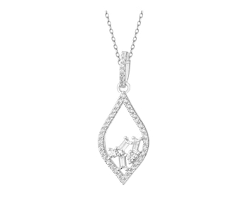 Rhodium Plated Silver Pendant with Cubic Zirconia