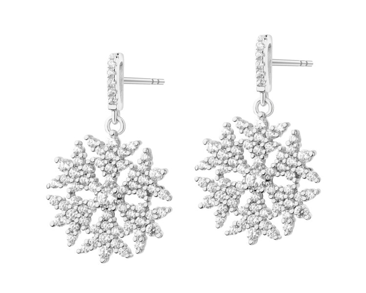 Rhodium Plated Silver Dangling Earring with Cubic Zirconia