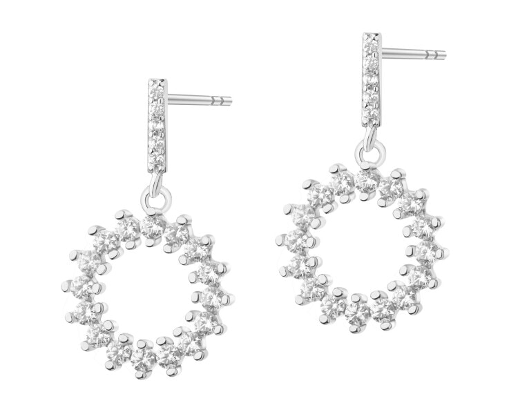 Rhodium Plated Silver Dangling Earring with Cubic Zirconia