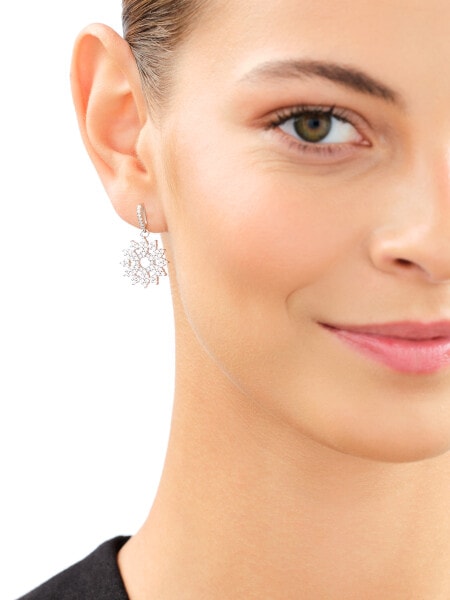 Rhodium Plated Silver Dangling Earring with Cubic Zirconia