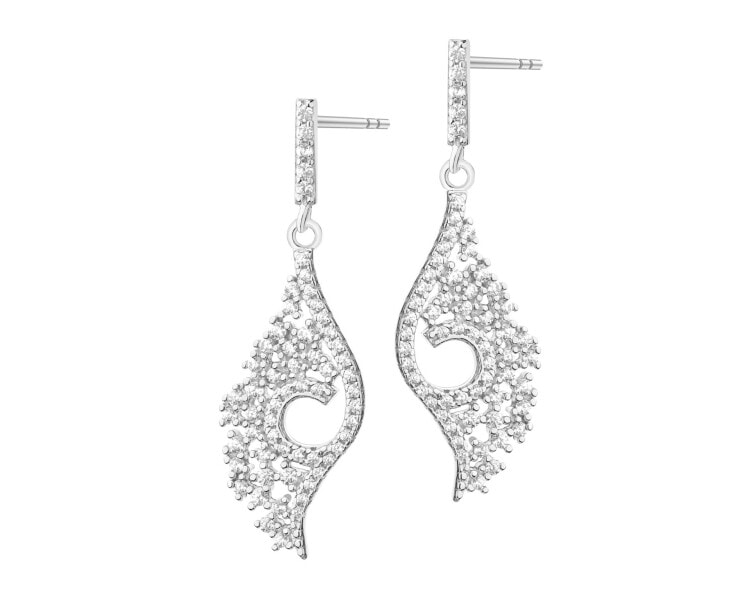 Rhodium Plated Silver Dangling Earring with Cubic Zirconia