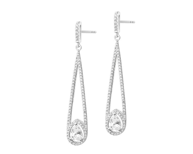 Rhodium Plated Silver Dangling Earring with Cubic Zirconia