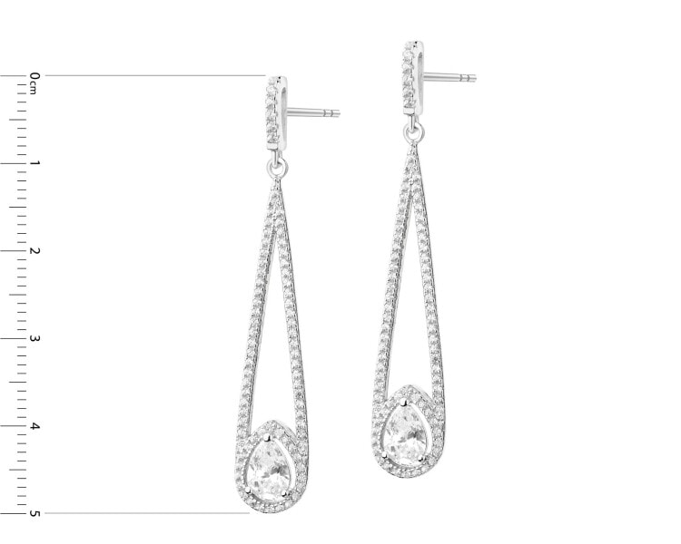Rhodium Plated Silver Dangling Earring with Cubic Zirconia