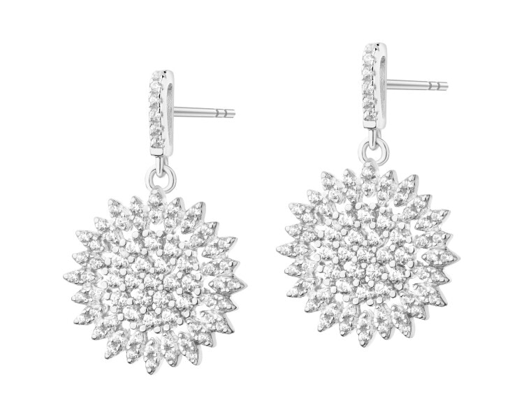 Rhodium Plated Silver Dangling Earring with Cubic Zirconia