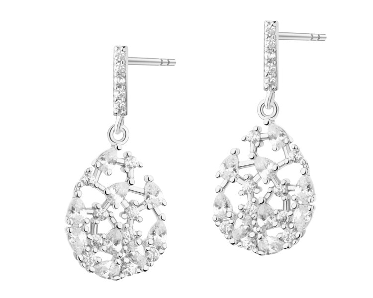 Rhodium Plated Silver Dangling Earring with Cubic Zirconia