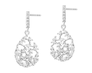 Rhodium Plated Silver Dangling Earring with Cubic Zirconia