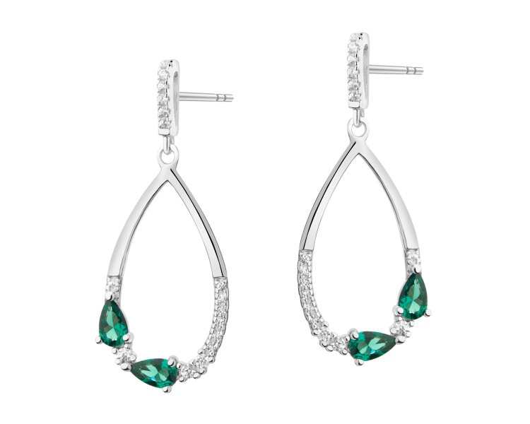 Rhodium Plated Silver Dangling Earring with Cubic Zirconia