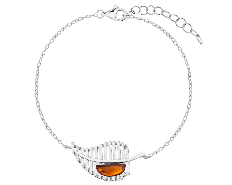 Rhodium Plated Silver Bracelet with Amber