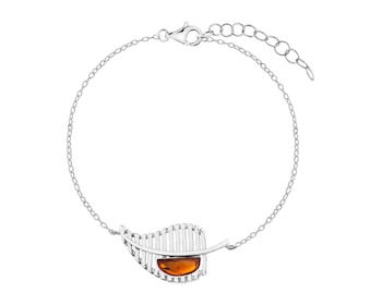 Rhodium Plated Silver Bracelet with Amber