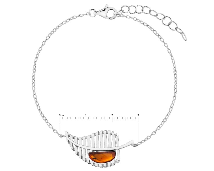 Rhodium Plated Silver Bracelet with Amber