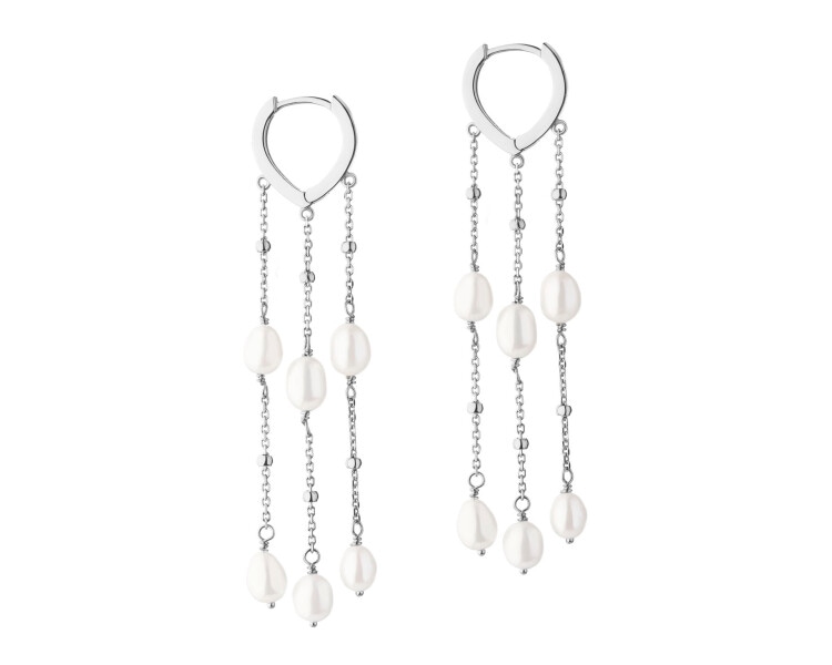 Rhodium Plated Silver Dangling Earring with Pearl