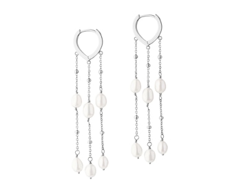 Rhodium Plated Silver Dangling Earring with Pearl