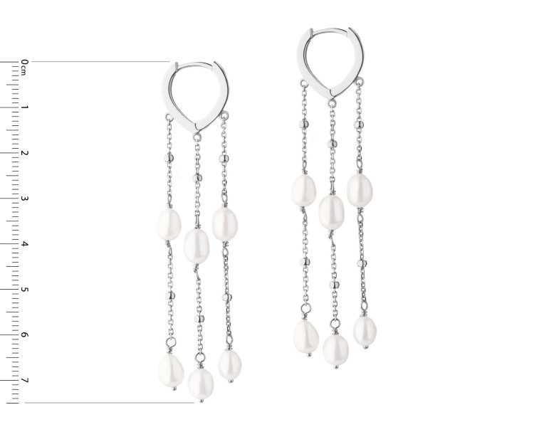 Rhodium Plated Silver Dangling Earring with Pearl