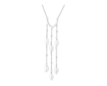 Rhodium Plated Silver Necklace with Pearl