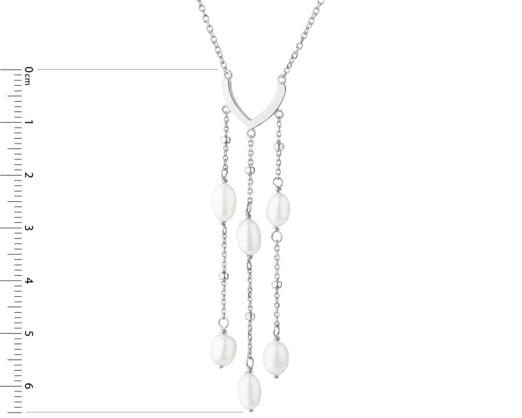 Rhodium Plated Silver Necklace with Pearl