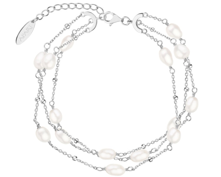 Rhodium Plated Silver Bracelet with Pearl