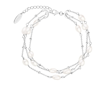 Rhodium Plated Silver Bracelet with Pearl