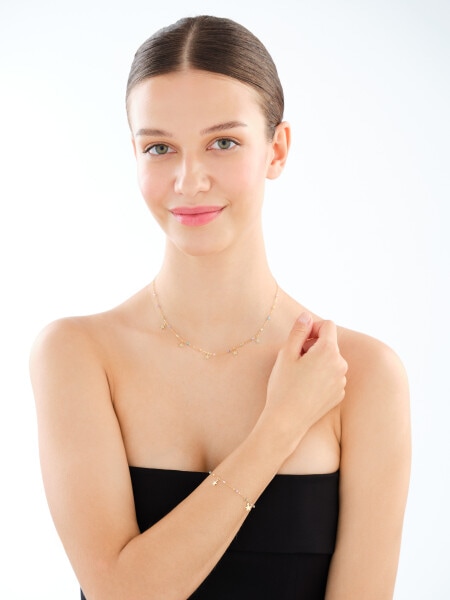 Złota bransoletka i naszyjnik, szkło szlifowane - komplet - gwiazdy