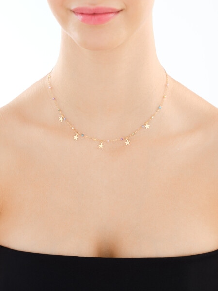 Złota bransoletka i naszyjnik, szkło szlifowane - komplet - gwiazdy