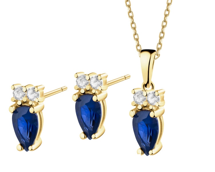 14 K Yellow Gold Set with Synthetic Sapphire