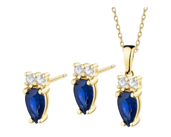 14 K Yellow Gold Set with Synthetic Sapphire