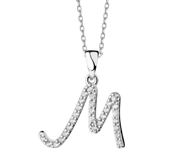 14 K Rhodium-Plated White Gold Pendant with Cubic Zirconia