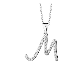 14 K Rhodium-Plated White Gold Pendant with Cubic Zirconia