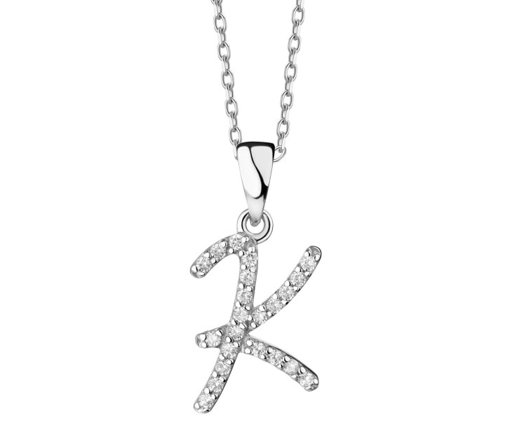 14 K Rhodium-Plated White Gold Pendant with Cubic Zirconia