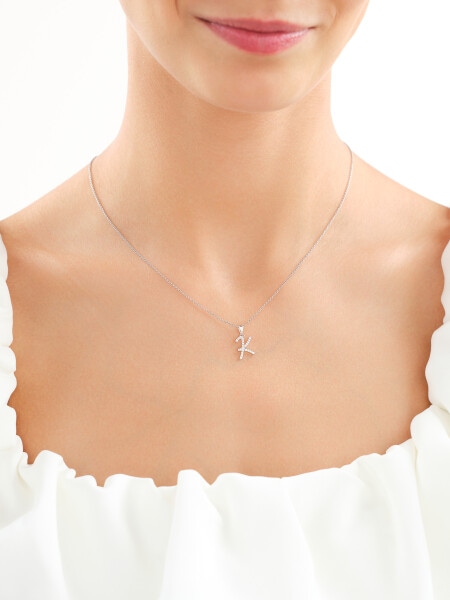 14 K Rhodium-Plated White Gold Pendant with Cubic Zirconia