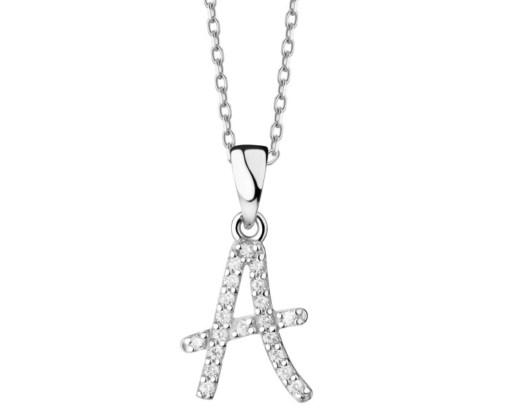 14 K Rhodium-Plated White Gold Pendant with Cubic Zirconia