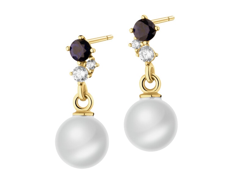 8 K Yellow Gold Dangling Earring with Pearl