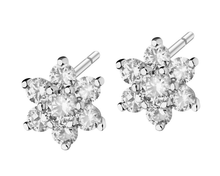 14 K Rhodium-Plated White Gold Earrings with Cubic Zirconia