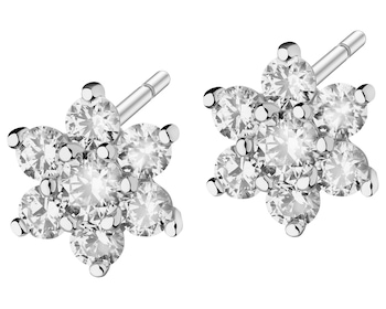 14 K Rhodium-Plated White Gold Earrings with Cubic Zirconia