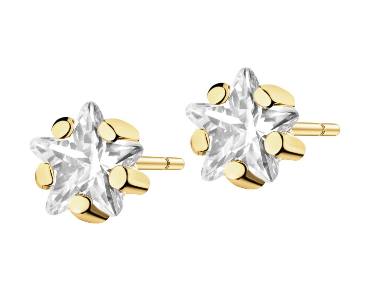 8 K Yellow Gold Earrings with Cubic Zirconia