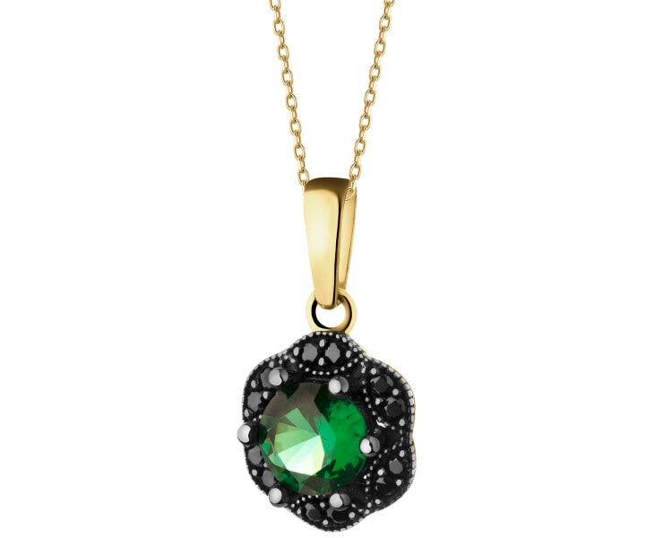 333 Yellow Gold/Black Rhodium Pendant with Cubic Zirconia